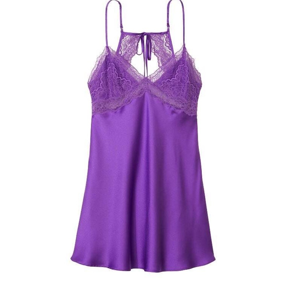 New! Victoria's Secret Satin Stretch Slip Dress Purple 45985